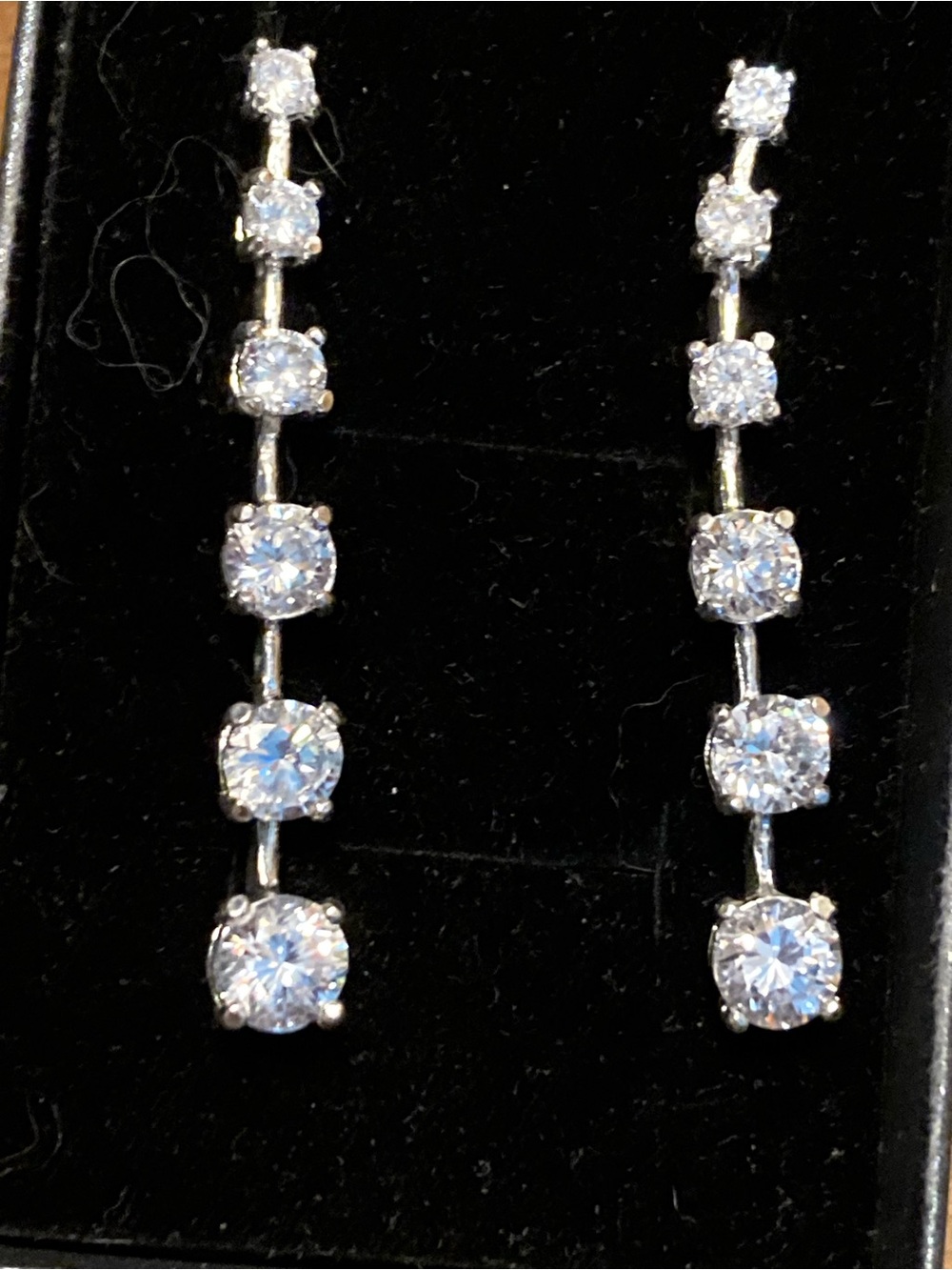 2” crystal earrings- silver tone